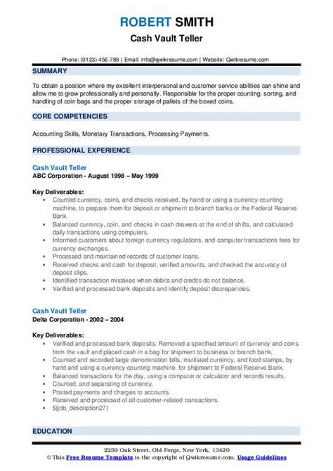 Cash Vault Teller Resume Samples .